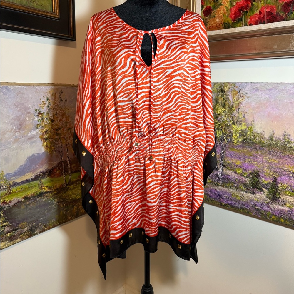 Michael Kors Red Zebra Print Tunic with Black Trim